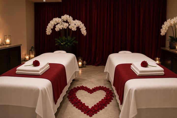 Couples massage in Business Bay – two massage tables in a private couples room at Aveline Thai Spa
