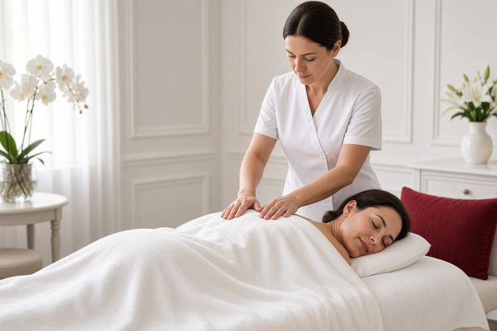 Swedish massage in Business Bay – massage oil and rolled towels at Aveline Thai Spa